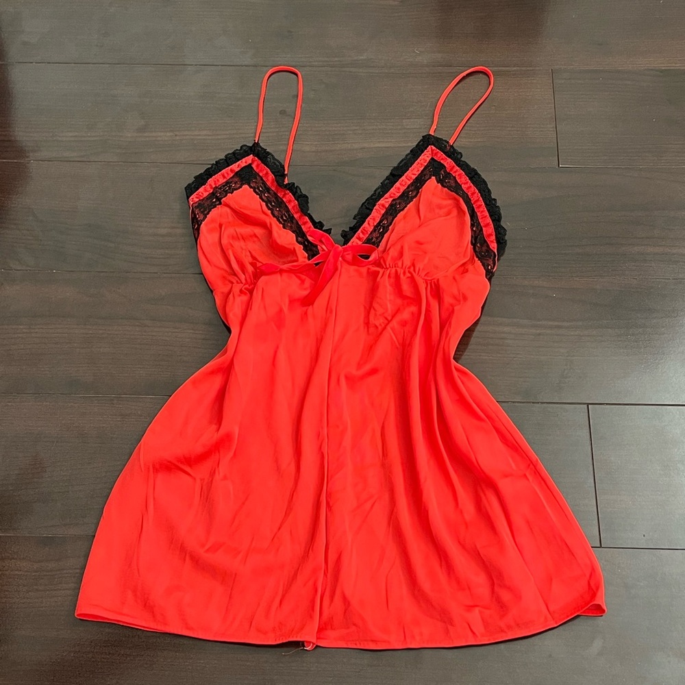 Red and Black Lace Trim Lingerie Top